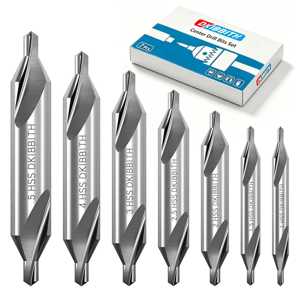 7 Pieces Center Drill Bits Set, M2 High Speed Steel 60-Degree Angle Center Drill Bits Kit Countersink Tools for Lathe Metalworking Size 1.0 1.5 2.0 2.5 3.0 4.0 5.0