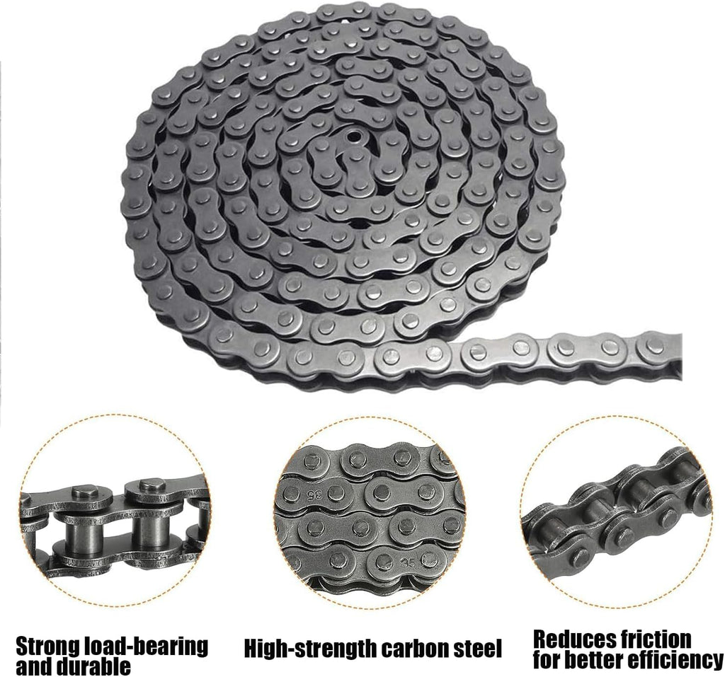 #35 Roller Chain - 3 Feet Carbon Steel Material with 2 Connecting Link Industrial Chain - 96 Links