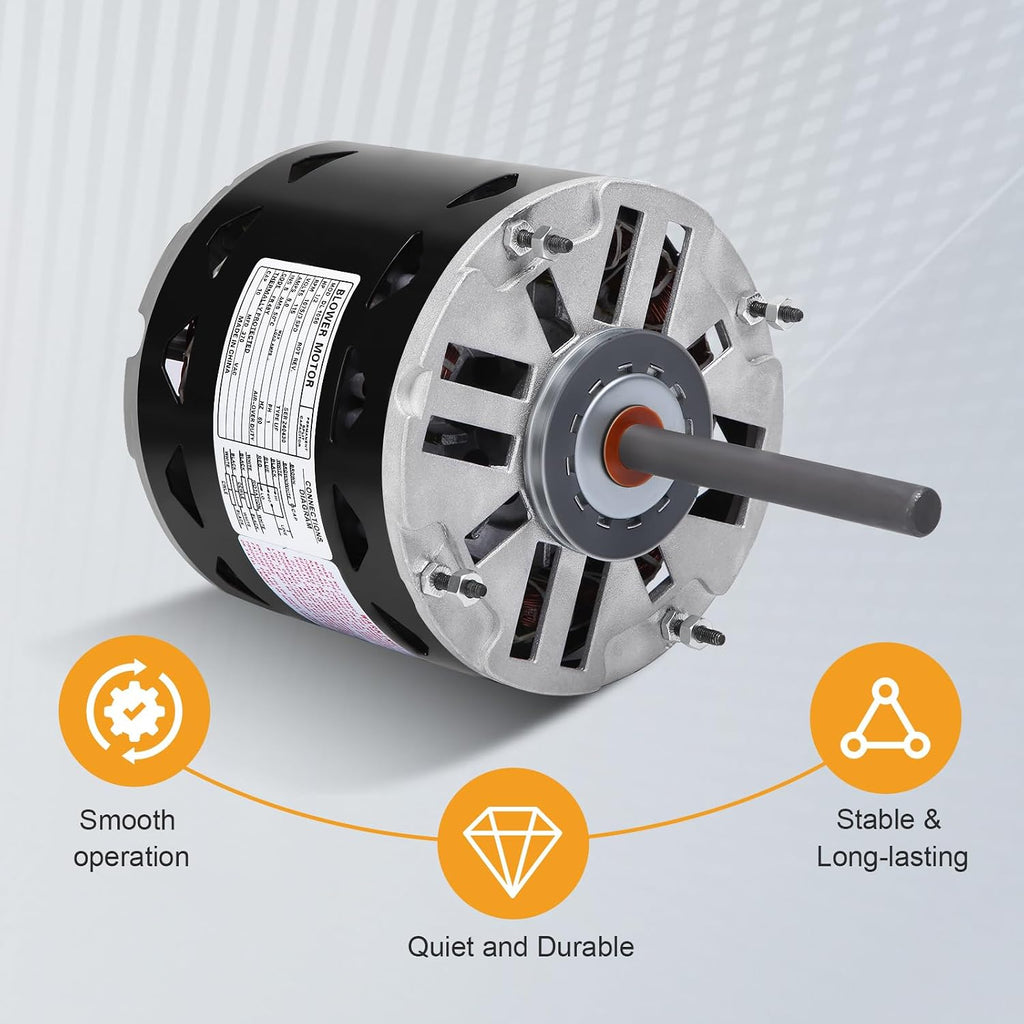DL1056 Sleeve Bearing Direct Drive Blower Motor 1/2 HP, 1075 RPM, 3 Speed, 115 Volts 8 Amps, 48 Frame, Sleeve Bearing Compatible with A.O.Smith/Century/GE/Fasco/Emerson/Franklin/Dayton