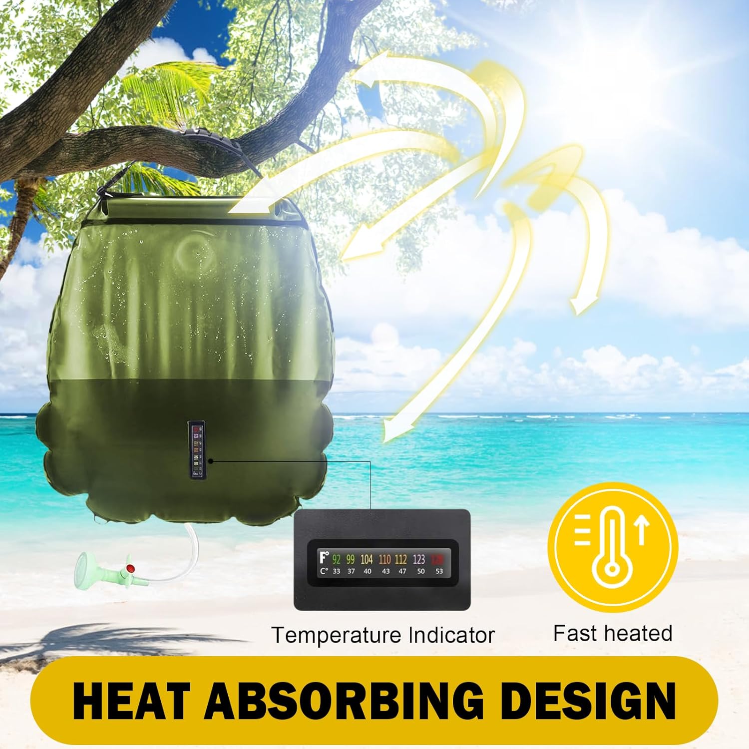 Solar Shower Bag | 5 Gal/20L Solar Heating Camping Shower Bag | Removable Hose | On-Off Switchable Shower Head |
