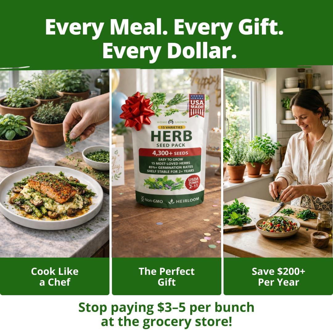 Herb Seeds for Planting 15-Pack Massive Seed Count 4,300+ Seeds Non-GMO Heirloom | Extra Large | Culinary Herb Kit