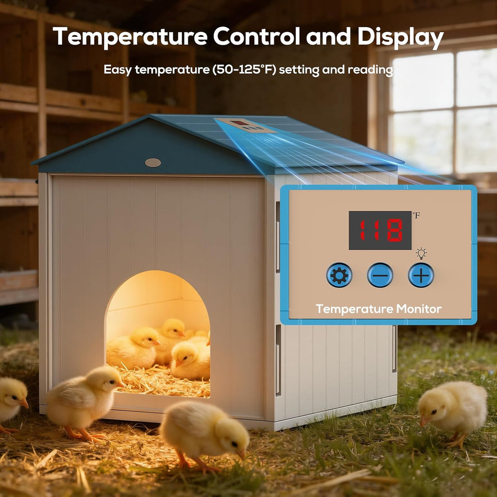 Chick Brooder Plate for Chicks Temperature Control & Display, Chicken Brooder Box for Chicks with Thermostat Fan &