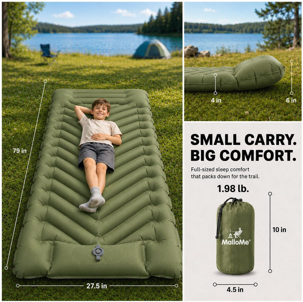 Sleeping Pad for Camping, Camping Mattress - Bed for Outdoors Built-in Foot Pump Air Mattress for Backpacking