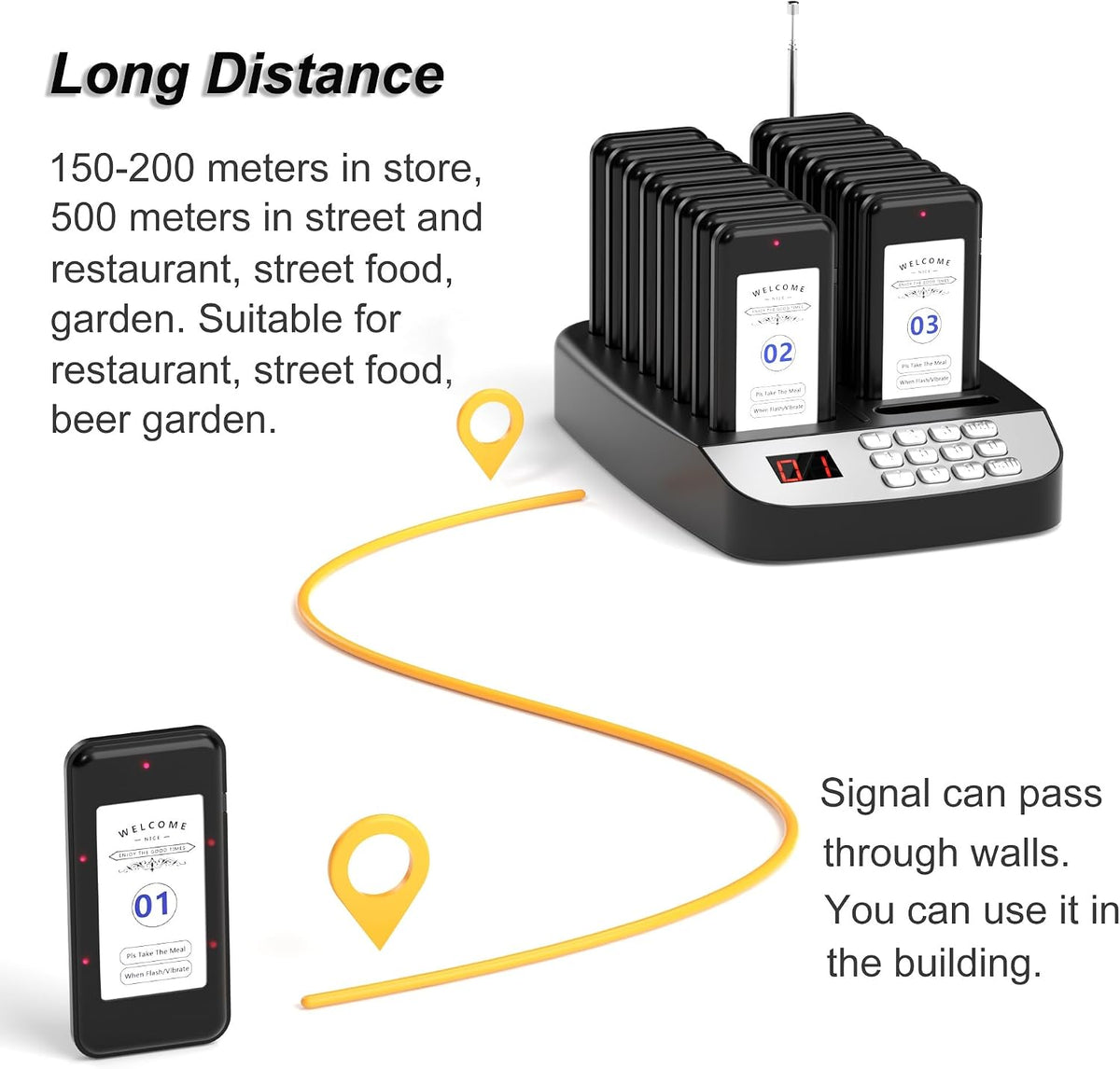 16-Buzzer Restaurant Pager System, Wireless Calling System with LCD Screen, Waterproof Queue Waiting Pagers for