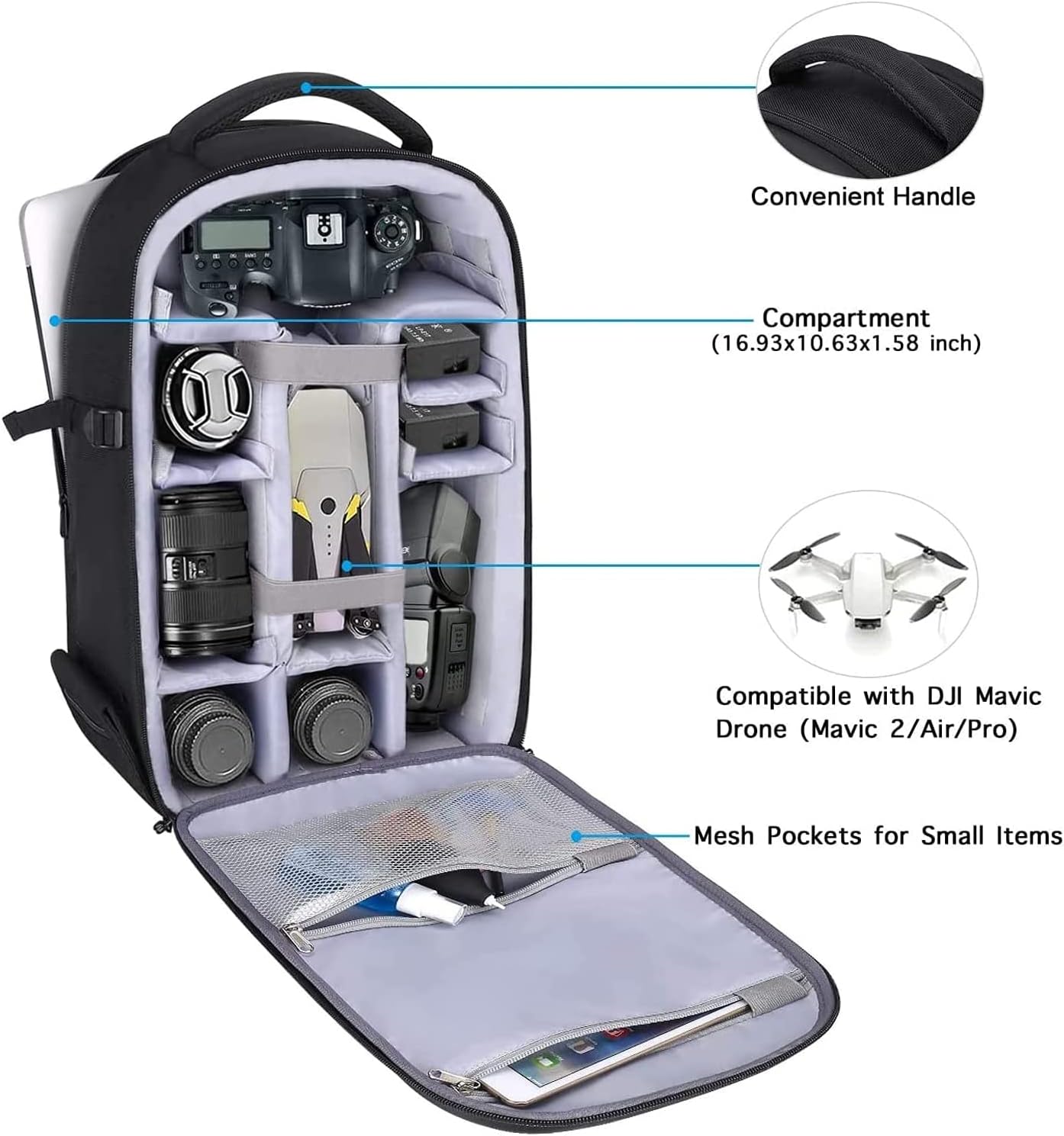Camera Backpack, DSLR/SLR/Mirrorless Photography Camera Bag | 15-16 inch Waterproof Hardshell Case with Tripod