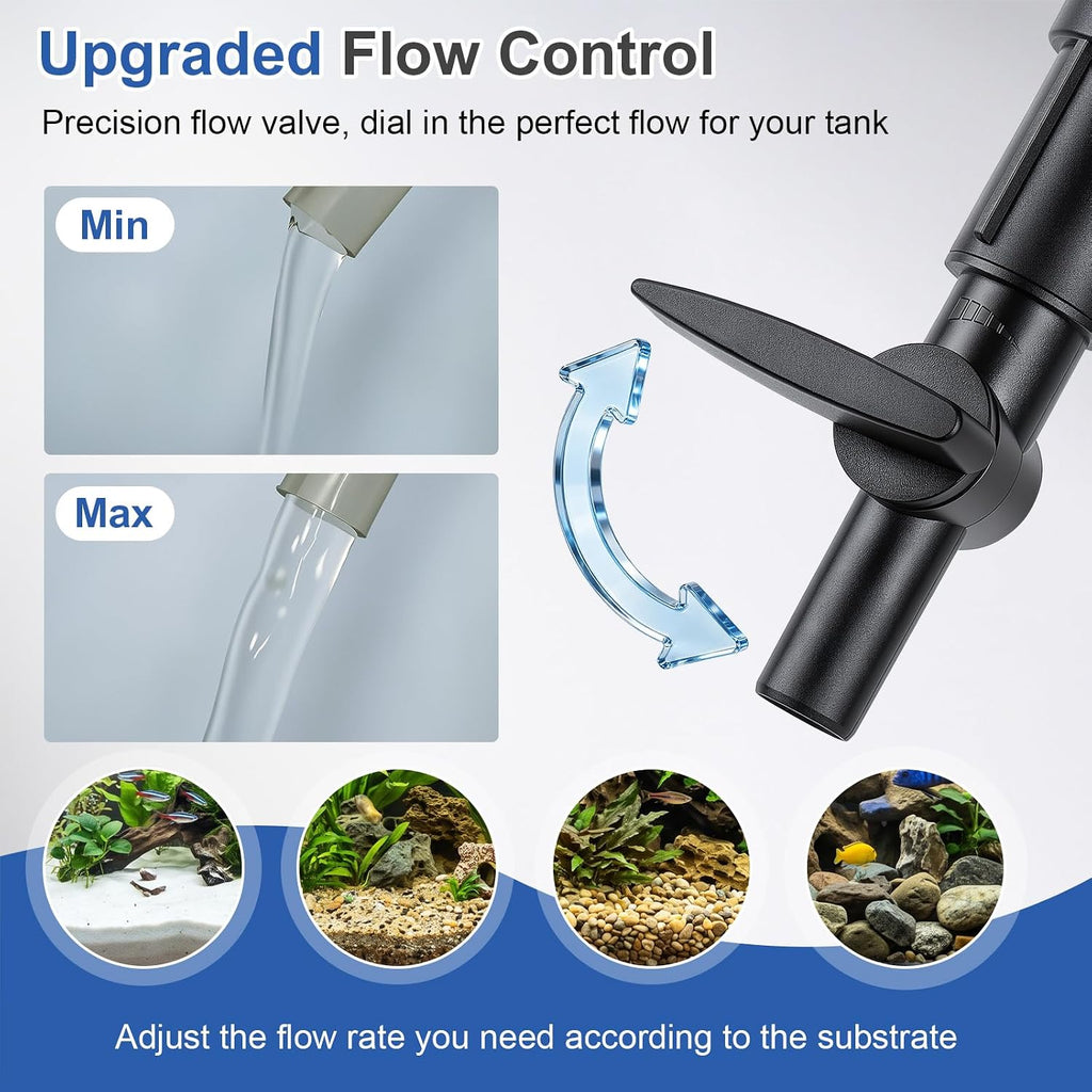 5-in-1 Aquarium Siphon Gravel Vacuum Kit with Fish Net, 3 Heads