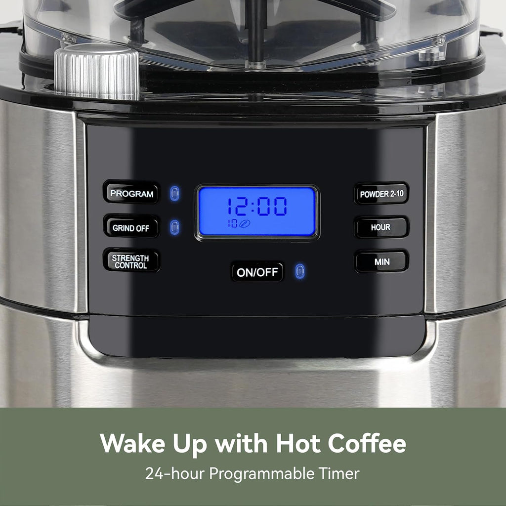 All In One 10-Cup Grind & Brew Coffee Maker with Built-In Burr Grinder | 24-Hour Programmable Timer, 1.5L Water Tank