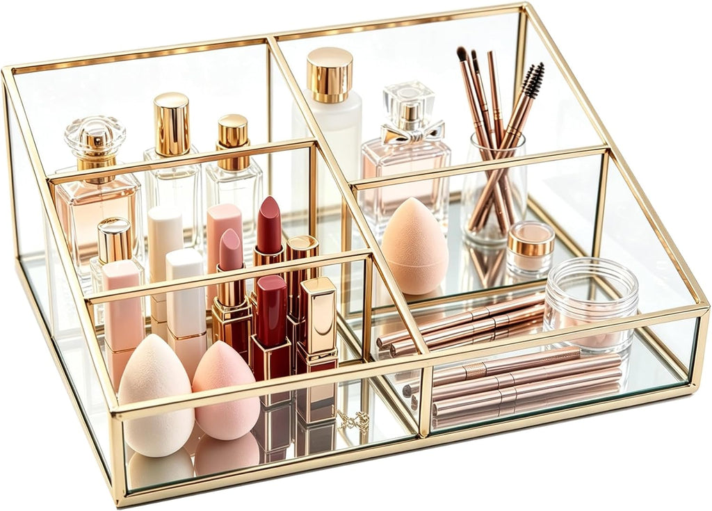 Glass Makeup Organizer Vanity Storage, Makeup & Perfume Tray