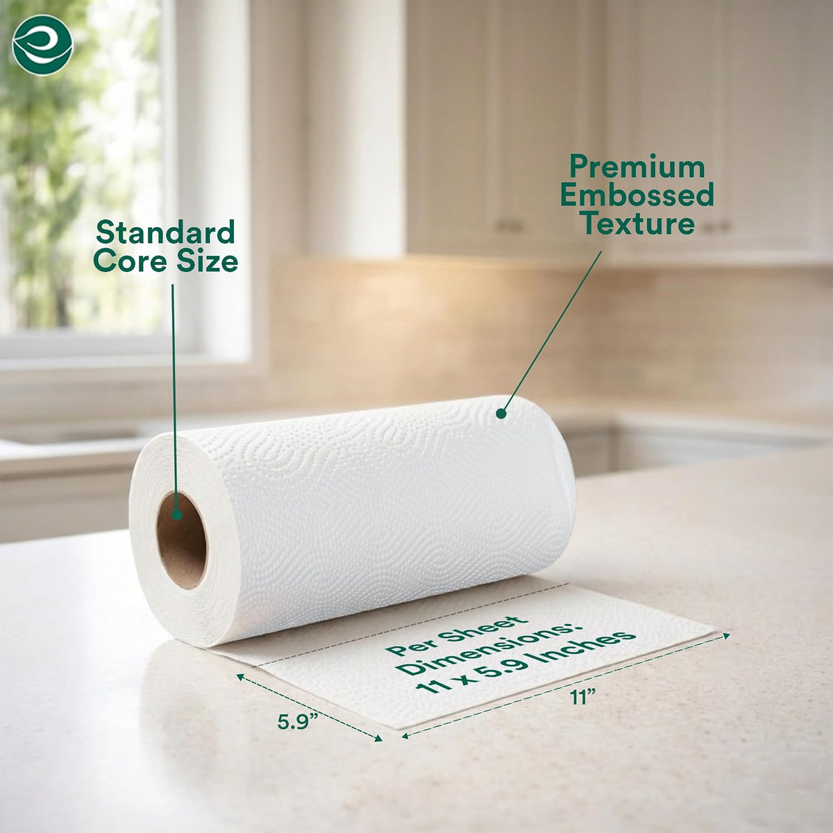 Bamboo Kitchen Paper Towels, (2-Ply, 6 Rolls, 150 Sheets Each)