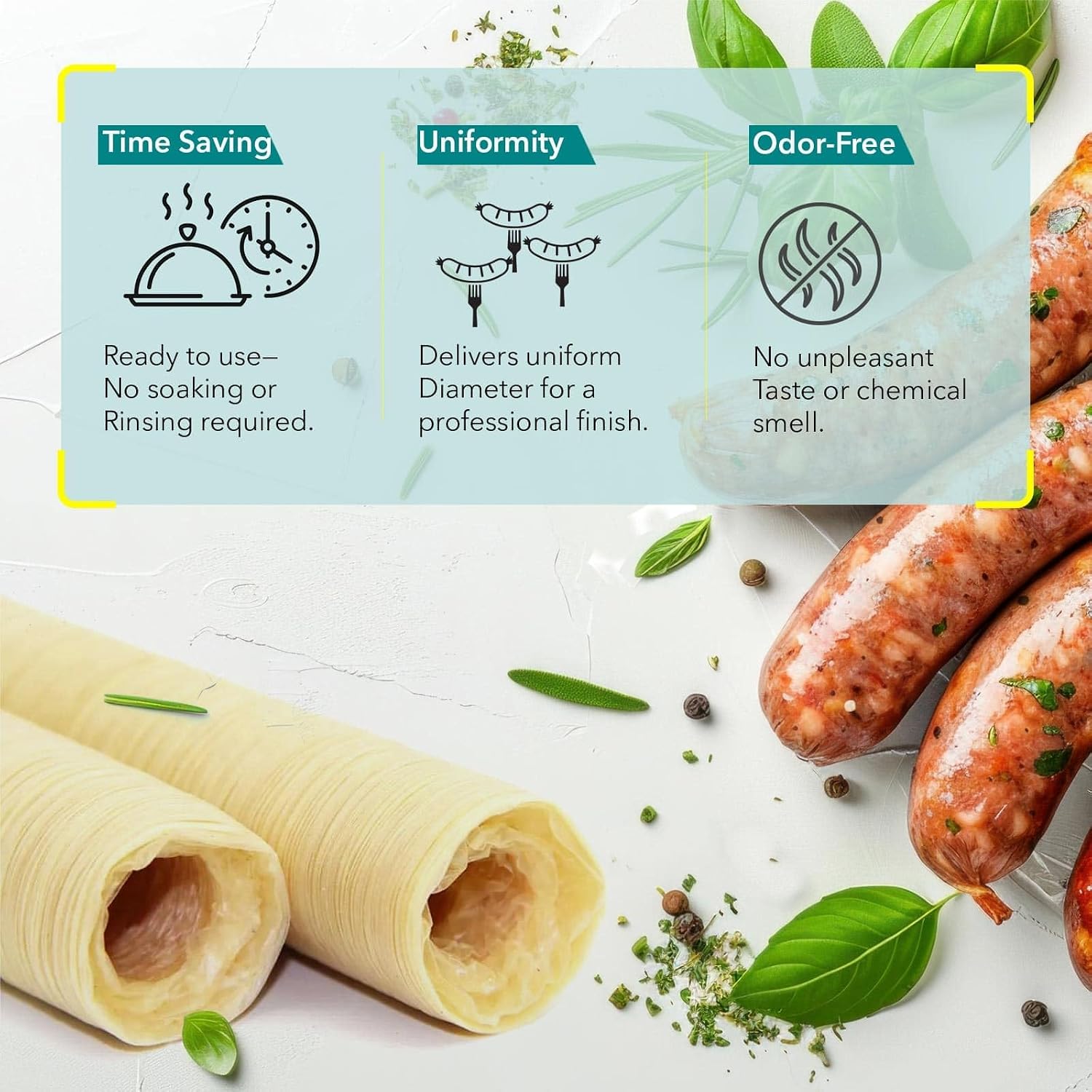 19mm Collagen Casings For Sausage Making, Edible, Clear, Smoked Beef Collagen Sticks, 3/4” Diameter Snack Stick