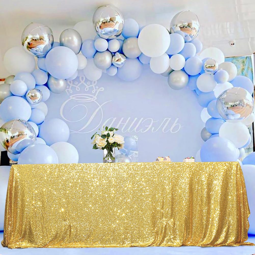 Gold Sequin Tablecloth 90x132 Inch for Wedding