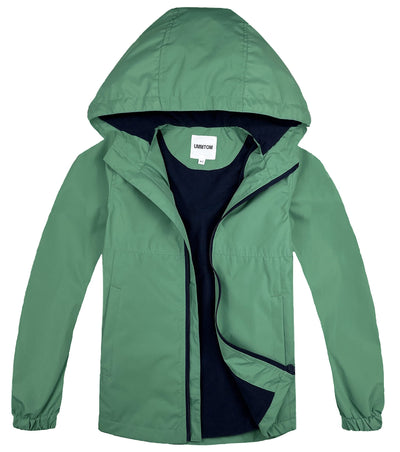 Boys Rain Jackets Lightweight Waterproof Hooded fleece Raincoats Windbreakers for Kids(8-9Y,Green Solid)