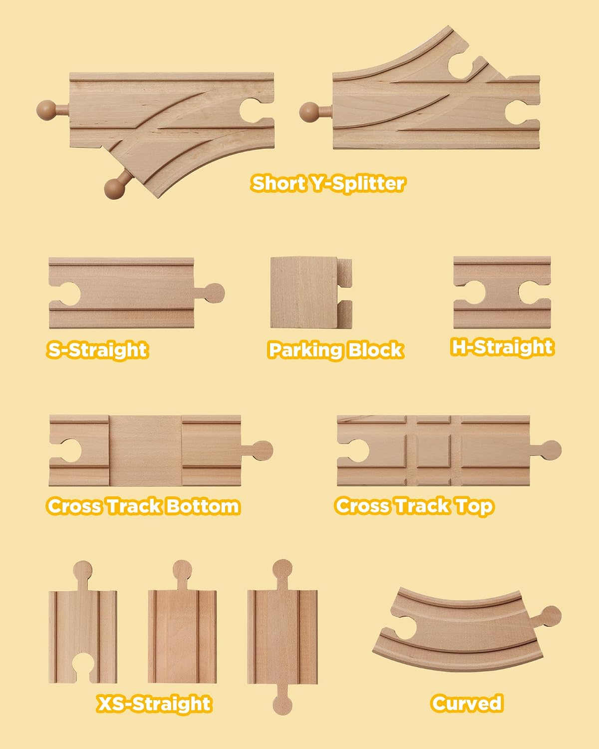 Wooden Train Track 52 PCS, Track Expansion Compatible with All Major Brands Toddler Railway Toy Train Set Boys Train