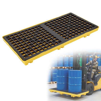 Modular 2-Drum Spill Containment Pallet, 48"x24"x4" Heavy-Duty Leakproof Tray – 2000 lbs Capacity, Forkliftable &