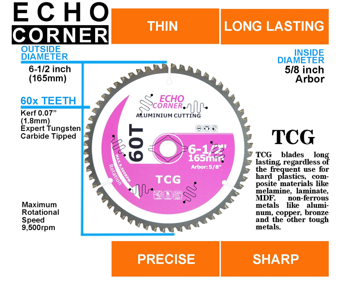 6-1/2" Aluminum Cutting Circular Saw Blade, TCG 60-Tooth, 5/8" Arbor