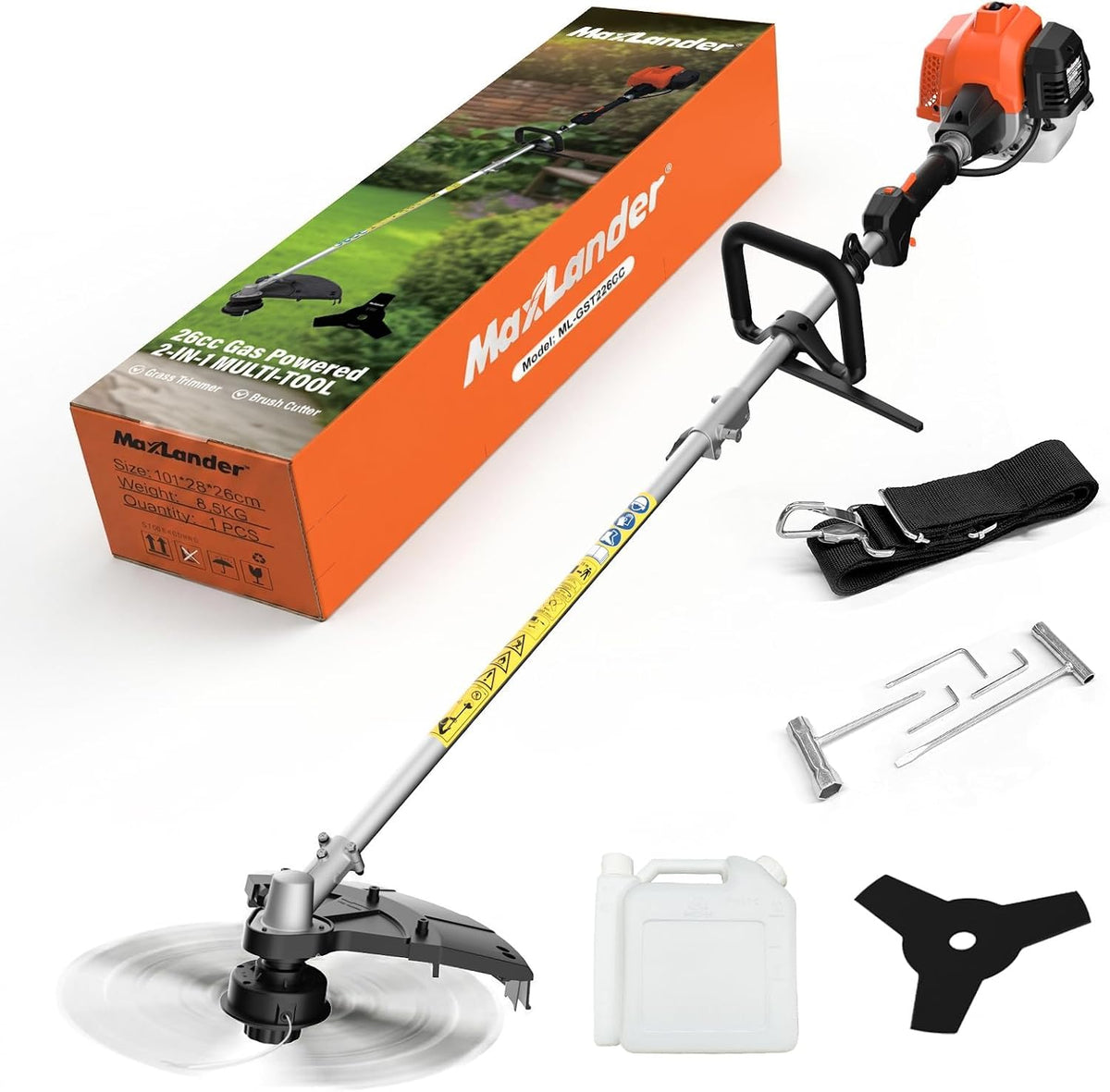 26cc Gas Weed Wacker & Brush Cutter for Mowing lawns and shrubs | String Trimmer 17-Inch with 10-Inch Brush Cutter