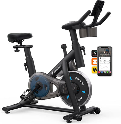 MERACH Exercise Bike, Magnetic Friction Stationary Bike for Home with APP