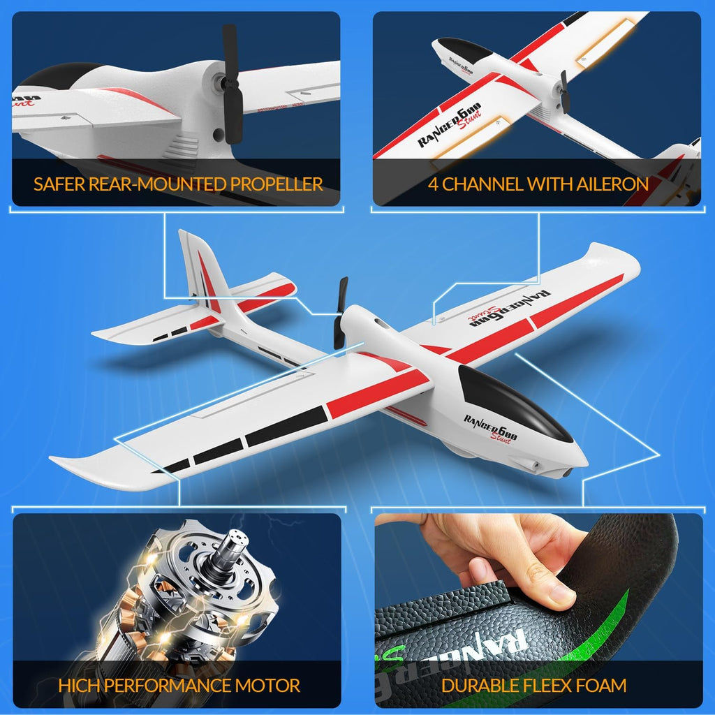 RC Plane, 4CH Remote Control Glider for Beginners & Adults | Ranger600 Stunt RTF, 6-Axis Gyro, 3 Modes, Easy to Fly