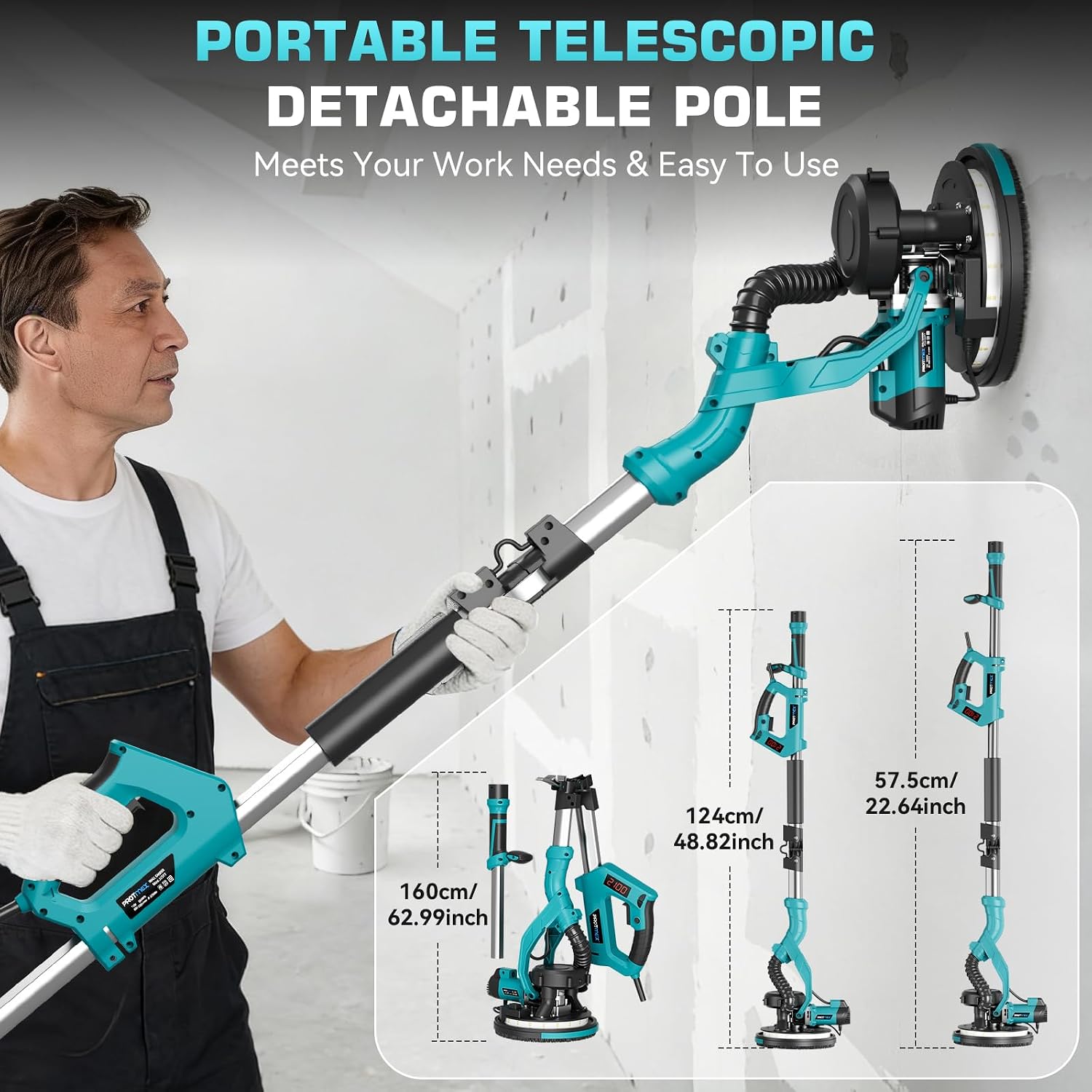 Drywall Sander with Vacuum Dust Collector, 1000W Popcorn Ceiling Removal Tool, Electric Drywall Sander with Digital
