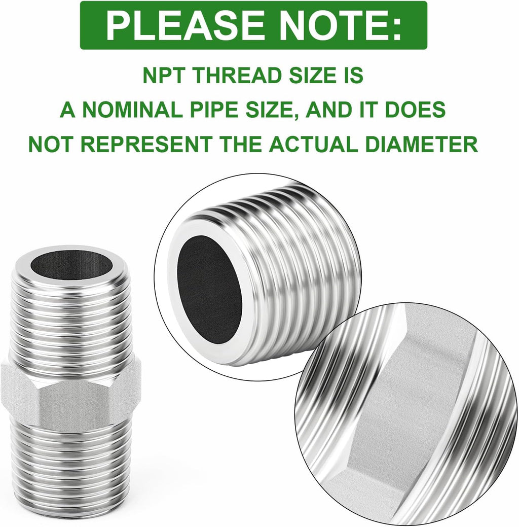 TAISHER 5PCS 304 SS New Hex Nipple,1/4" NPT Male, Pipe Adapter Fitting