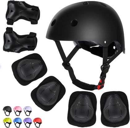 Kids Bike Helmet Set Knee Pads Adjustable Protective Gear, 3-14 Age | 7pcs skateboard set with knee pads elbow pads
