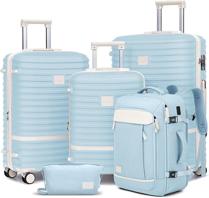 Expandable Luggage Sets 5 Piece, Lightweight Hard Shell Travel Suitcase Set with Spinner Wheels and TSA Lock (5 piece