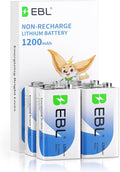 9V Lithium Batteries 4 Pack, 1200mAh Non-Rechargeable 9V Batteries - High Performance Lithium Metal Battery with
