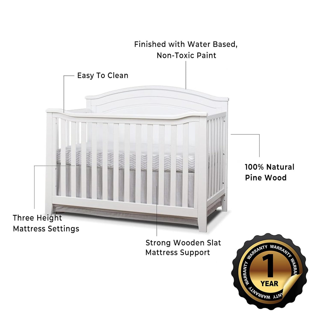 Furniture Berkley Round Top Crib, Classic 4-in-1 Convertible Crib, Made of Wood, Non-Toxic Finish, Wooden Baby Bed