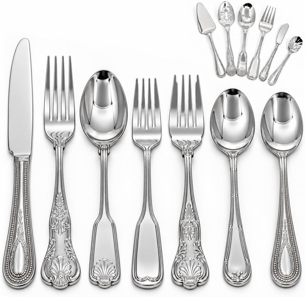 Hotel Flatware Silverware Set for 12-90 Piece 18/10 Stainless Steel Cutlery Set, Elegant Dinner Forks, Knives, Spoons