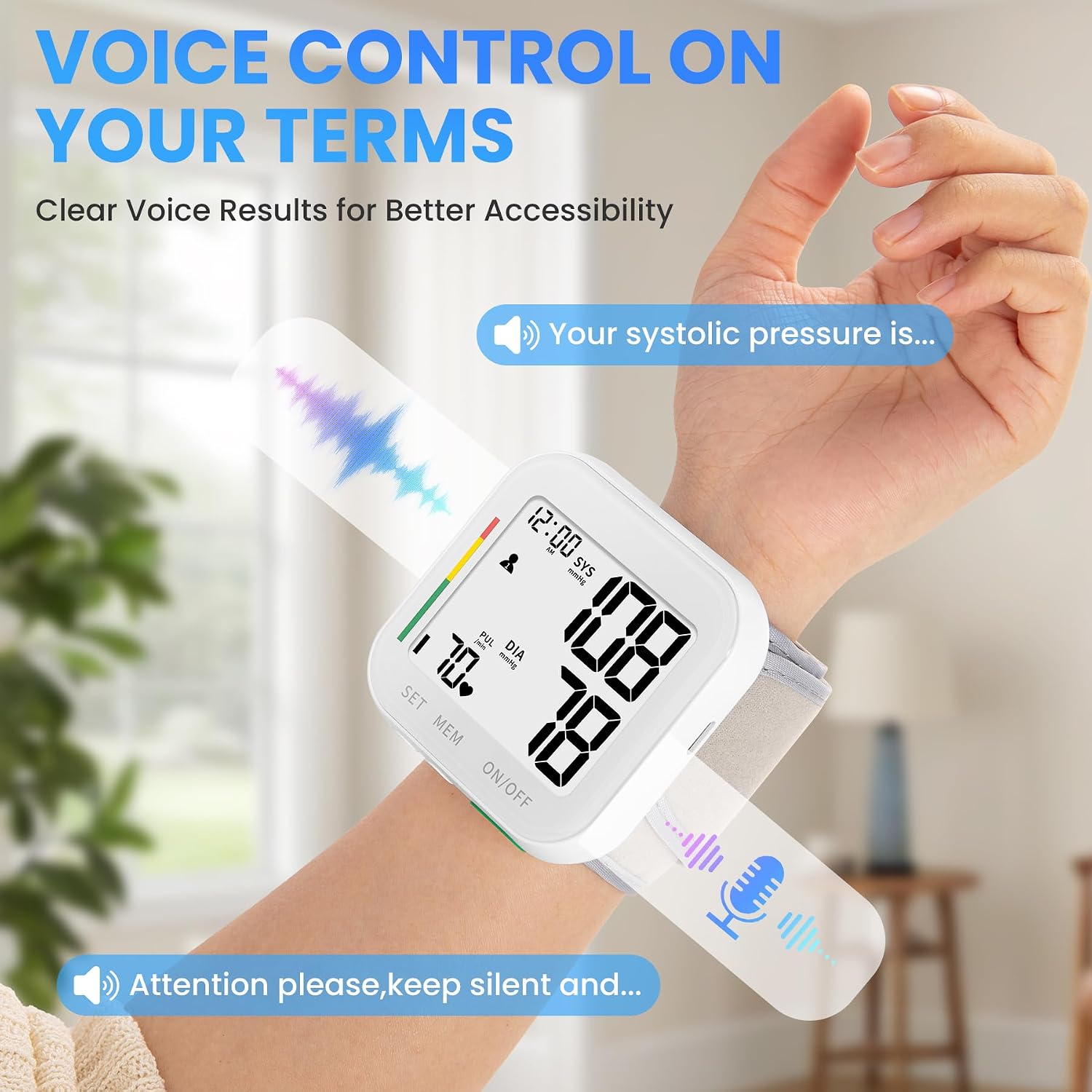 Blood Pressure Monitor for Home Use Rechargeable Wrist BP Machine, White