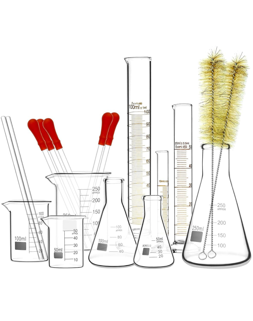 Borosilicate Glass Labware Set – 18 Pcs Heat Resistant Beakers, Flasks & Cylinders for Experiments, Study & Research