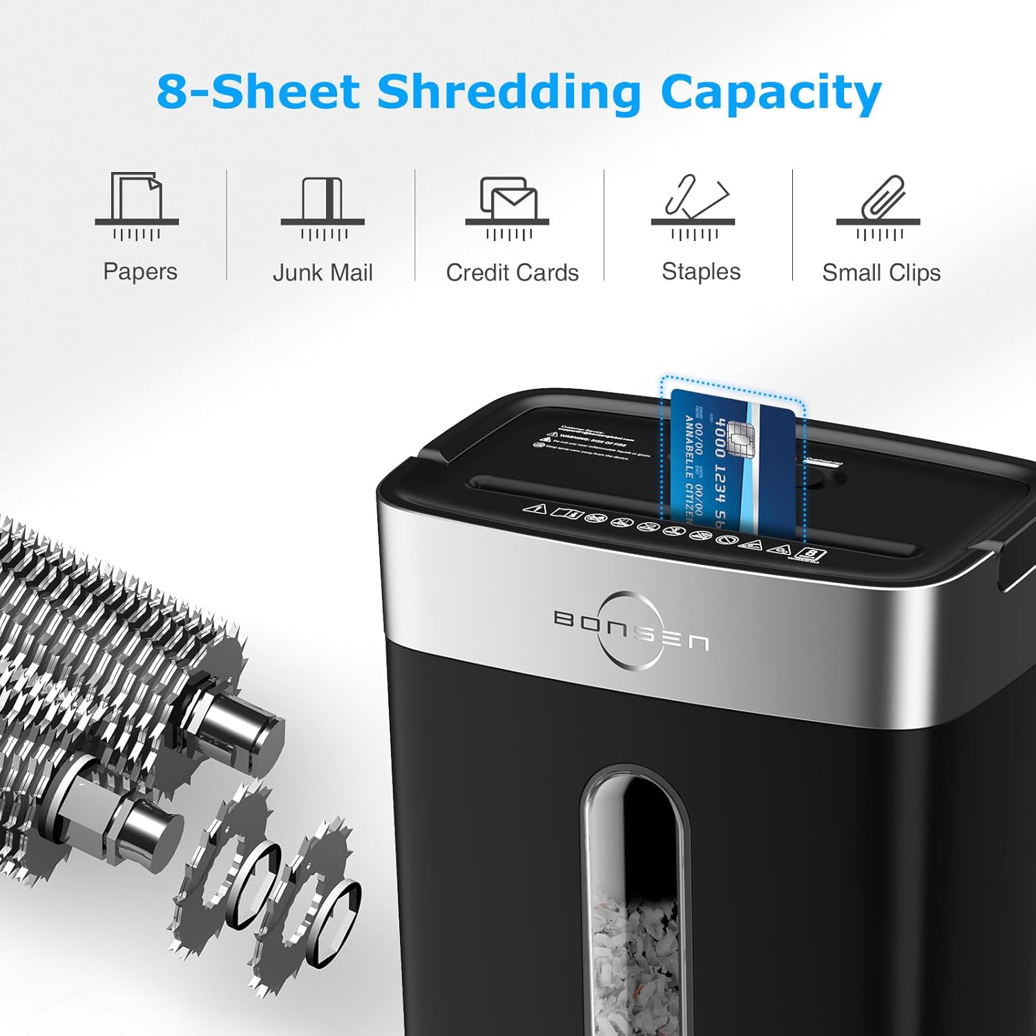 Shredder for Home Office, 4 Gallons 8-Sheet Cross Cut Credit Card Shredder, Small Paper Shredder for Home Use, High
