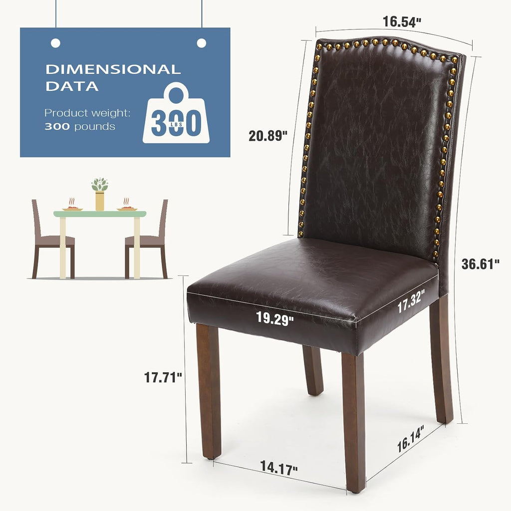 Dining Chairs Set of 2, PU Leather Kitchen Chair, Brown