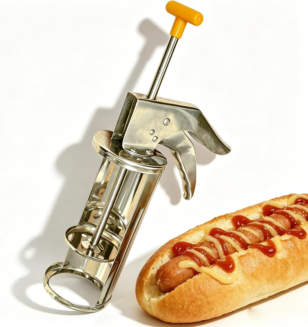 Heavy Duty Stainless Steel Sauce Gun Dispenser - 1/3oz/1oz/1/2oz/1/4oz Commercial Grade for Thick Sauces (Mayo