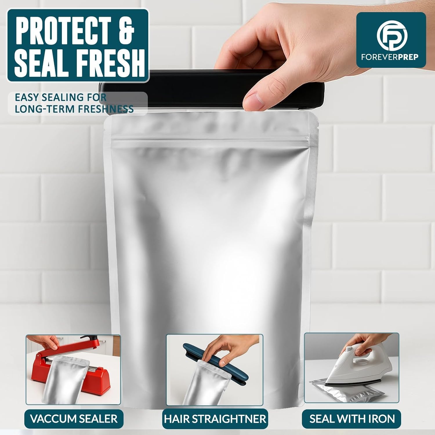 155 Mylar Bags with 155 Oxygen Absorbers-210 Labels & Airtight Resealable | 4 Sizes Stand-Up Heat Sealable with 5