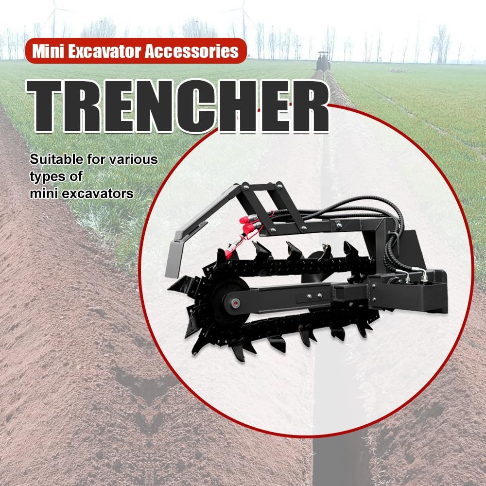 Trencher for Skid Steer Loaders Attachment Heavy Duty, Ideal for Pipeline Laying, Cable Installation & Landscaping