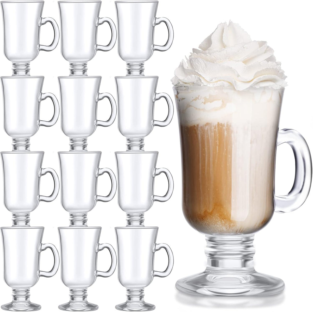 12 Pcs Irish Coffee Mugs 8.5 oz Clear Glass with Handle for Parties