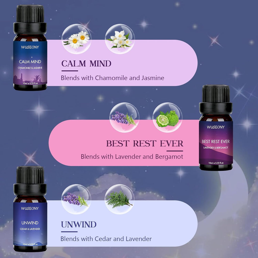 Sleep Essential Oils Set for Diffusers for Home, Set of 6 Essential Oil Blend Aromatherapy - Eucalyptus, Jasmine