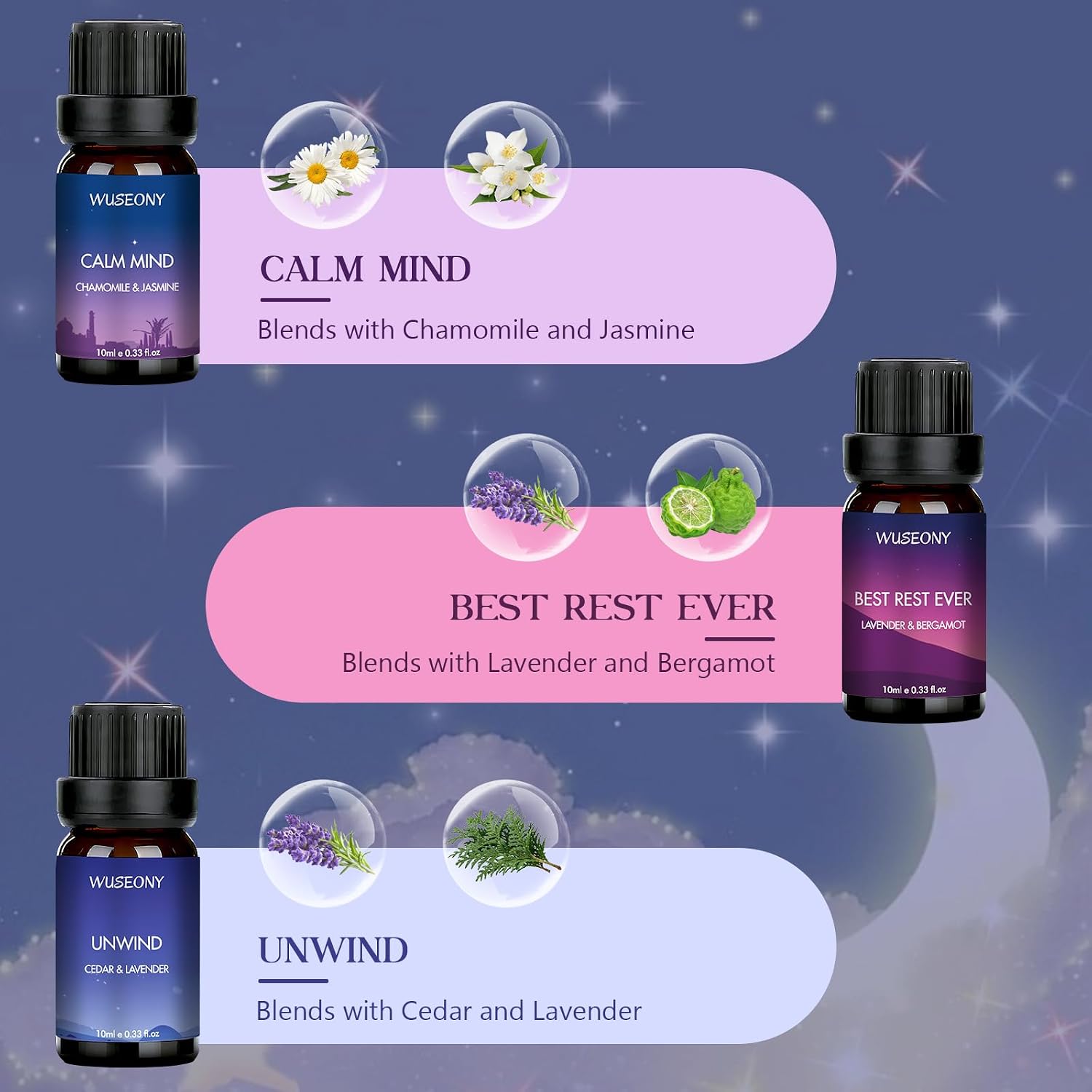Sleep Essential Oils Set for Diffusers for Home, Set of 6 Essential Oil Blend Aromatherapy - Eucalyptus, Jasmine
