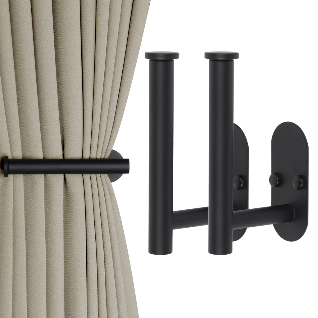 2 Pcs Adhesive Curtain Holdbacks, Screw-in Curtain Tiebacks, Black