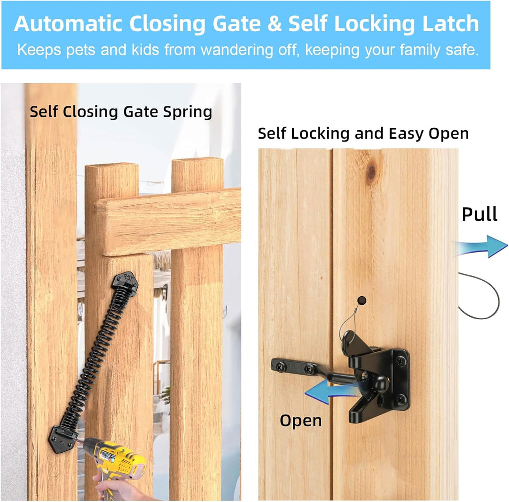 Fence Gate Kit Gate Hardware, 1 Set Anti Sag Gate Kit Gate Frame Cornor Brackets Kit with Self Closing Gate Springs
