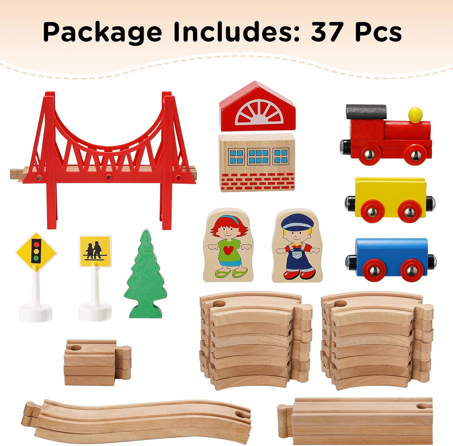 Wooden Train Set for Toddler - Double-Side Wooden Tracks Fits Brio, Thomas, Melissa and Doug - Expandable
