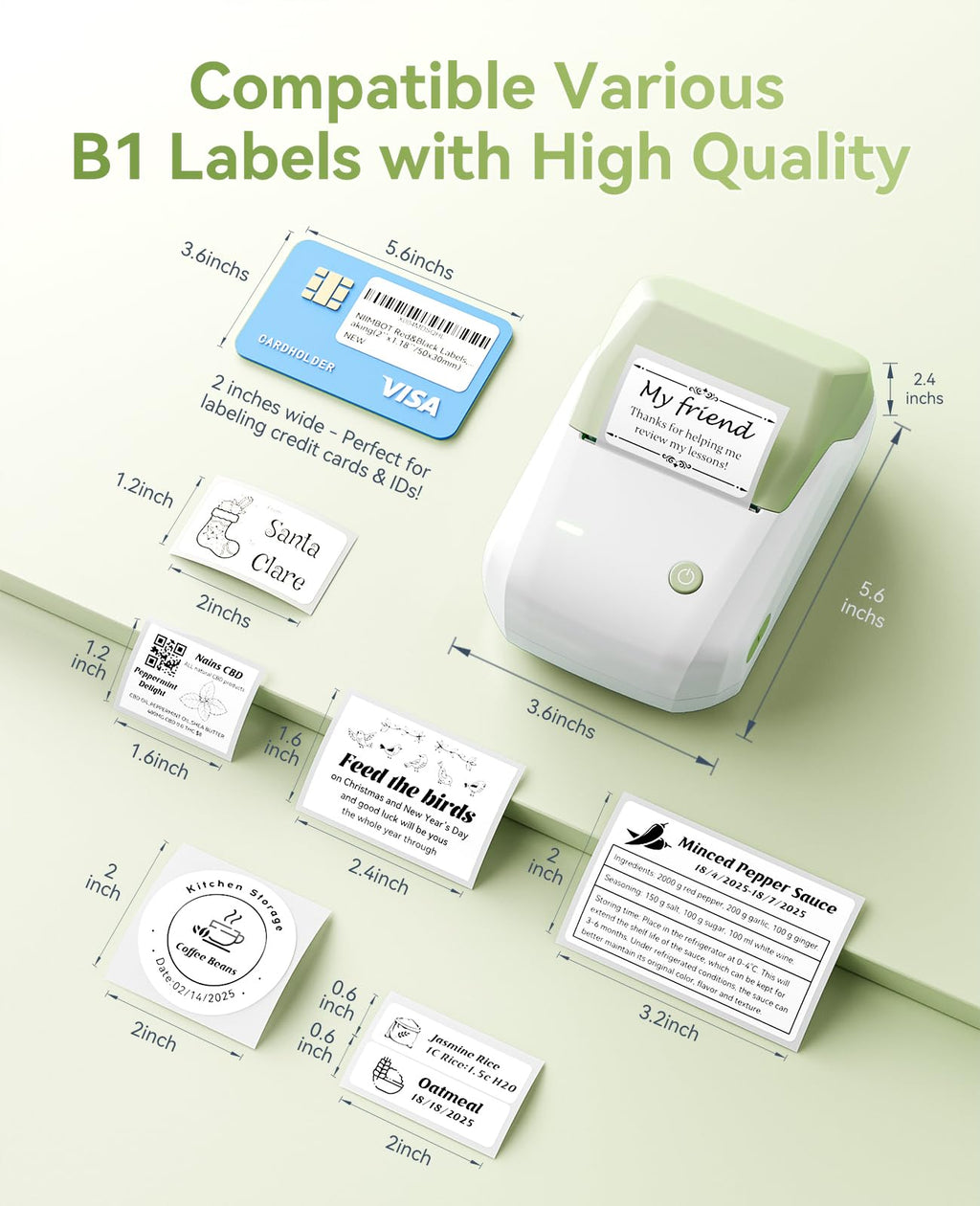 B1 Label Maker, 2Inch Bluetooth Label Printer for Home, Green