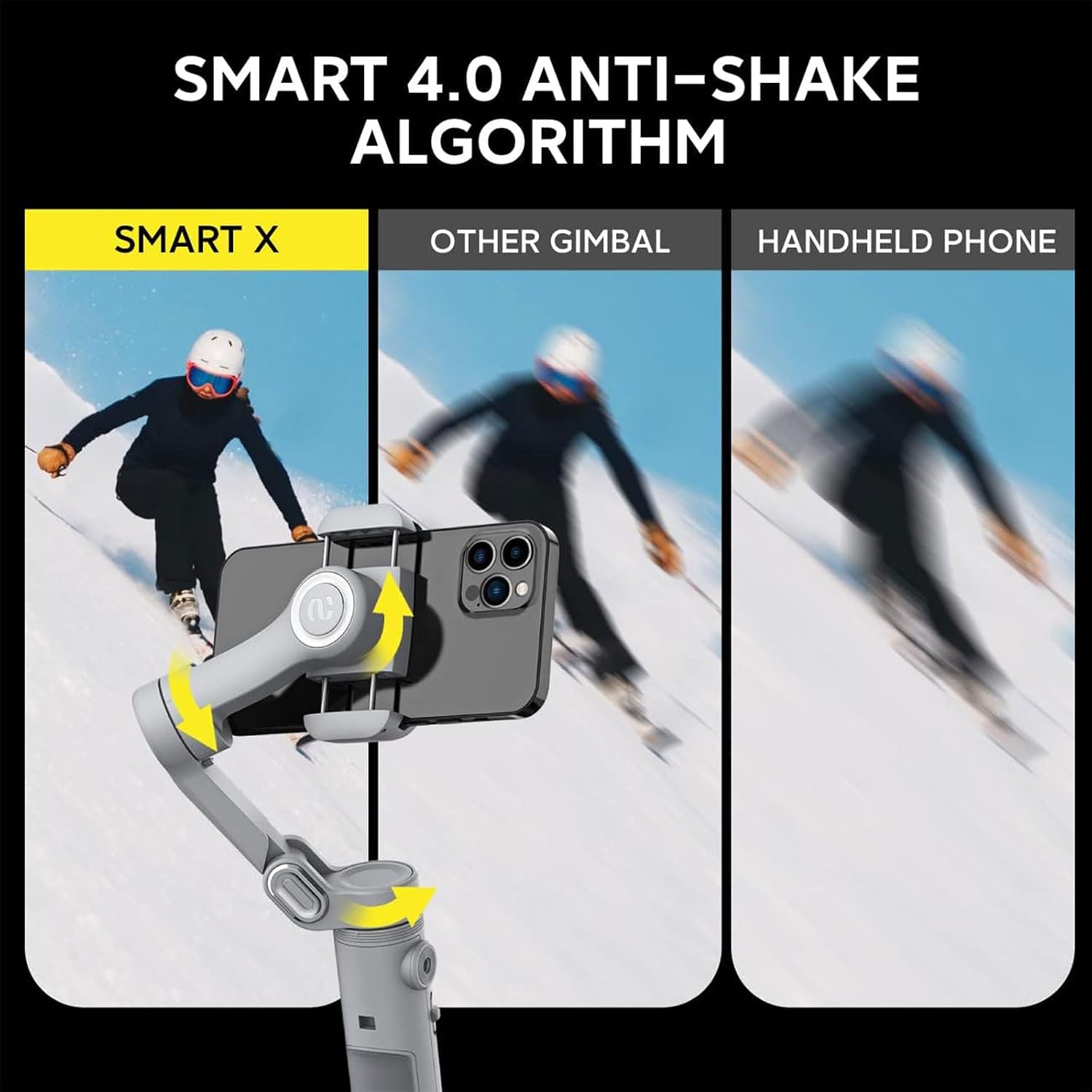 Gimbal Stabilizer for Smartphone w/LED Light Face Tracking Inception Timelapse Handheld Foldable 3-Axis Gimble for