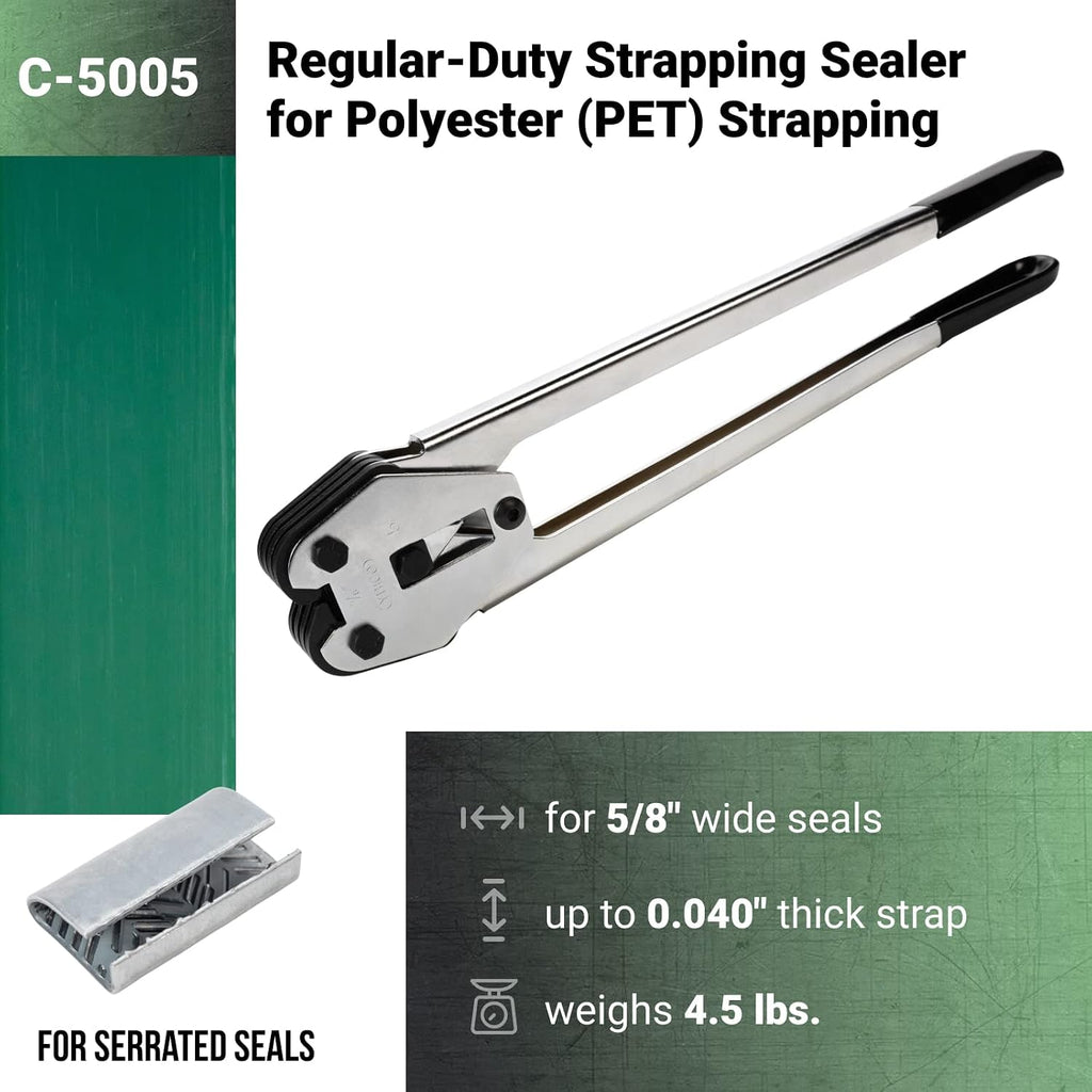 C 5005 Teknika C-5005 Sealer for 5/8" Polyester (PET) Strapping, Long Handles
