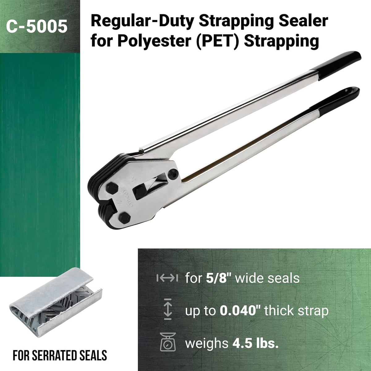 C 5005 Teknika C-5005 Sealer for 5/8" Polyester (PET) Strapping, Long Handles