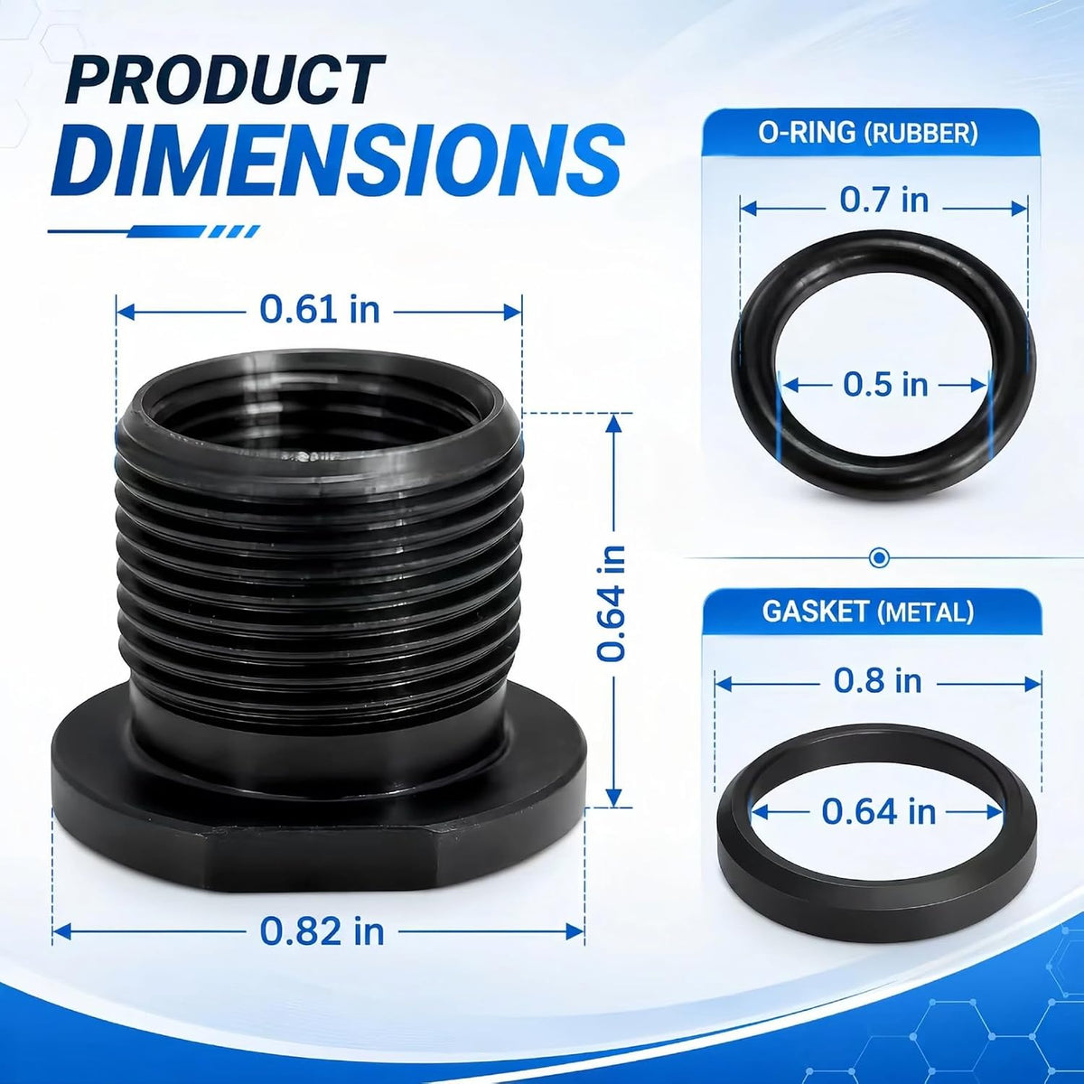 6 Pack Thread Protector 1/2”-28 to 5/8”-24 Thread Reducer Black Steel Thread Reducer Kit with Metal & Rubber Sealing Washers for Secure Mechanical Connections