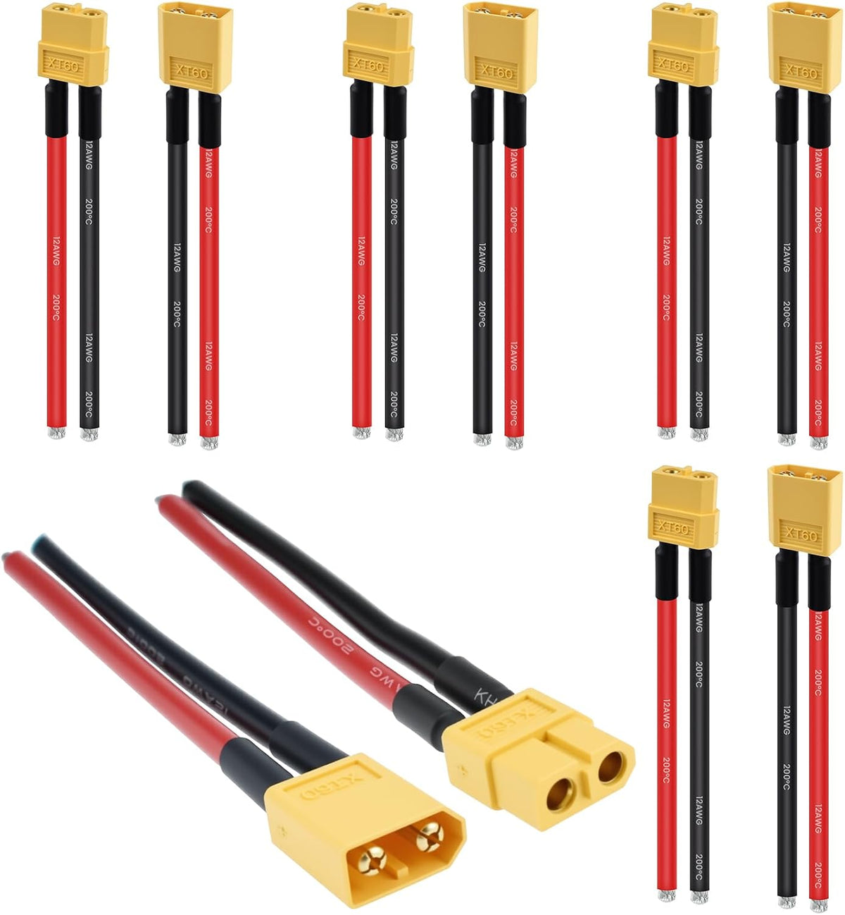 5 Pairs XT60 Plug Female and Male Connector with 3.9inch 12AWG Silicon Wire