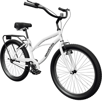 Beach Cruiser Bike for Women and Men, 24/26 Inch 1-Speed Adult Bicycle, Comfortable Step-Through Frame with Rear