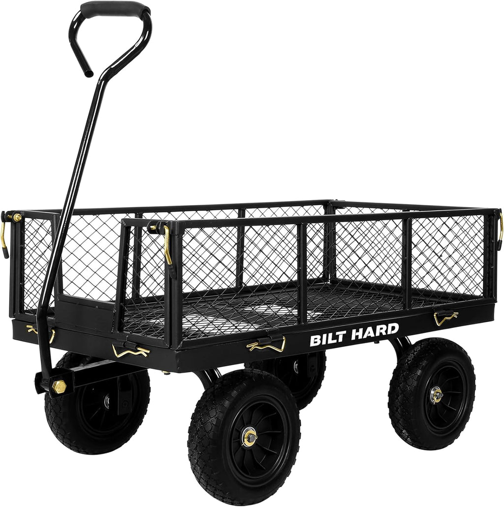 10" Flat Free Tires Heavy Duty Garden Cart with 180° Rotating Handle and Removable Sides, 4 Cu.Ft 880 lbs Capacity